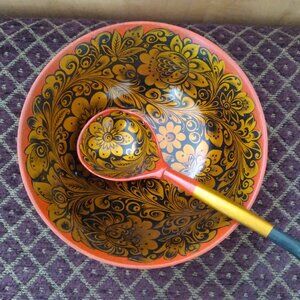 Handmade Wooden set of bowl & spoon, Vintage, Made in Ukraine